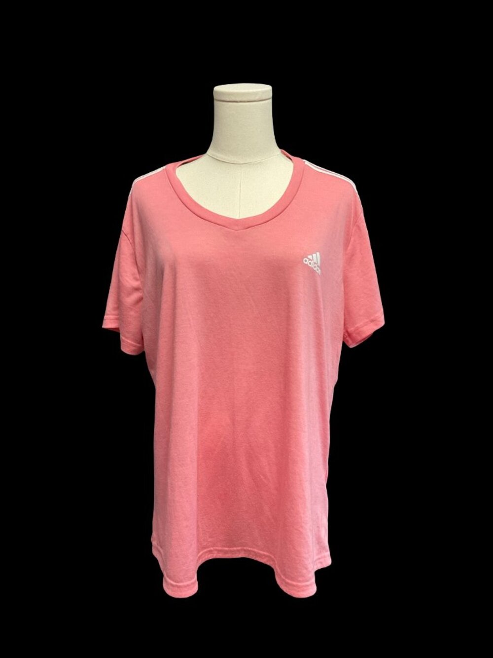 Pink/White V-Neck Tee with Brand Logo